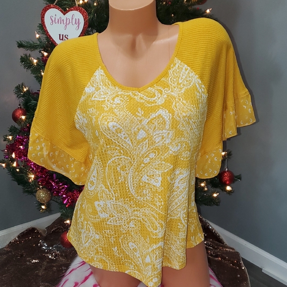 Cato Tops - Cato Yellow Paisley Blouse Shirt Top